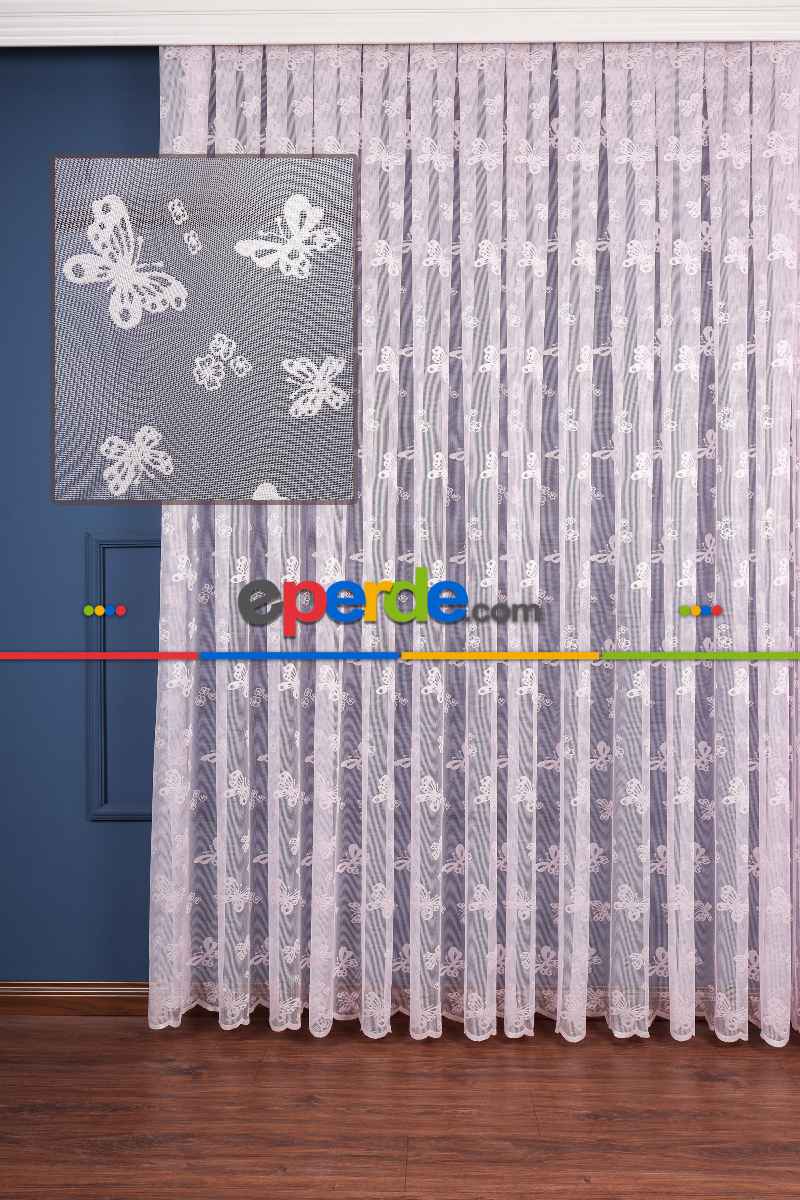 Kelebek Desenli Örme Tül Perde