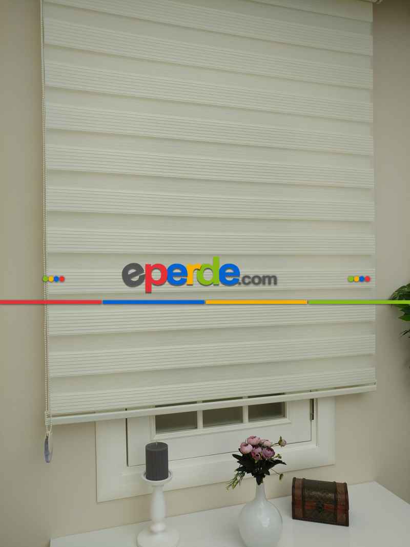 Mutfak - % İndirimmm Krem Renk Plise Zebra Perde (kalın Zeminli) 1. Kalite- Krem Açık-ekru