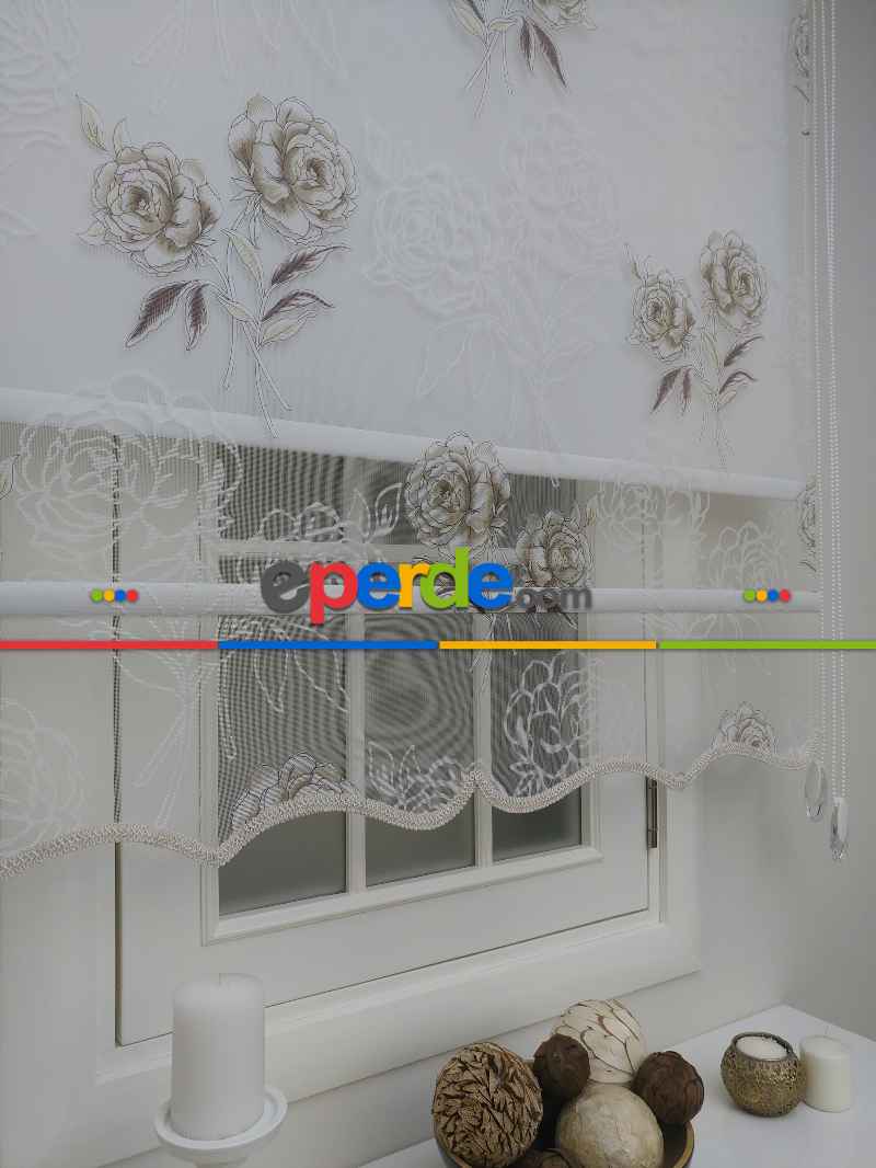 Mutfak Tül Stor Perde - Çiftli Sistem- Kahverengi