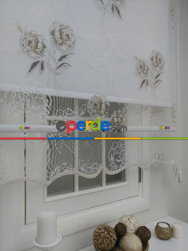 Çiftli Sistem Yakma Zemin Kahverengi Gül Desen- Kahverengi-kahve Açık-altın Simli- Çok Renkli 3