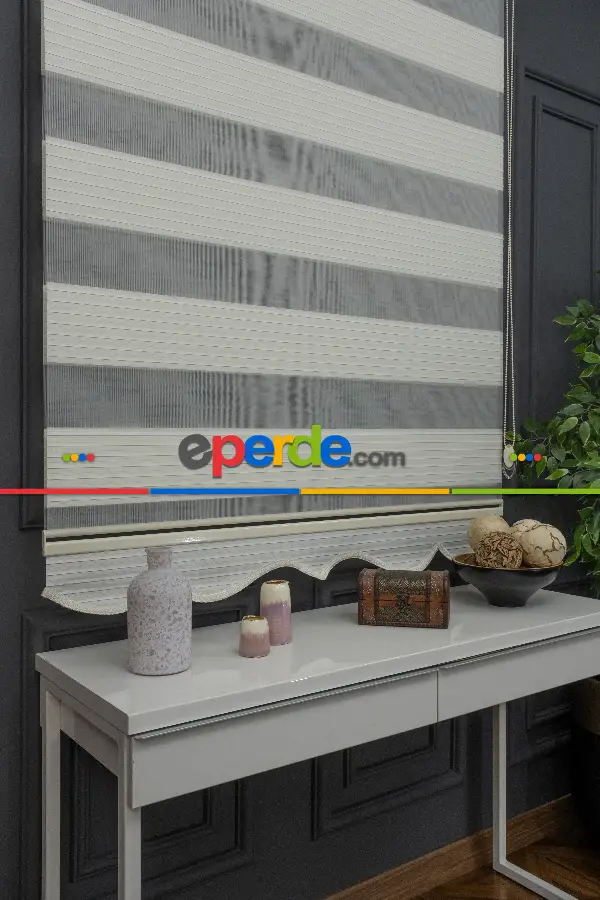 Mutfak- Yüksek Kaliteli Krem Geniş Plise Zebra Perde Krem