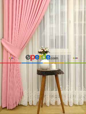 Pembe - Düz Fon Perde ( Dökümlü Fon Perde)- Pembe Açık