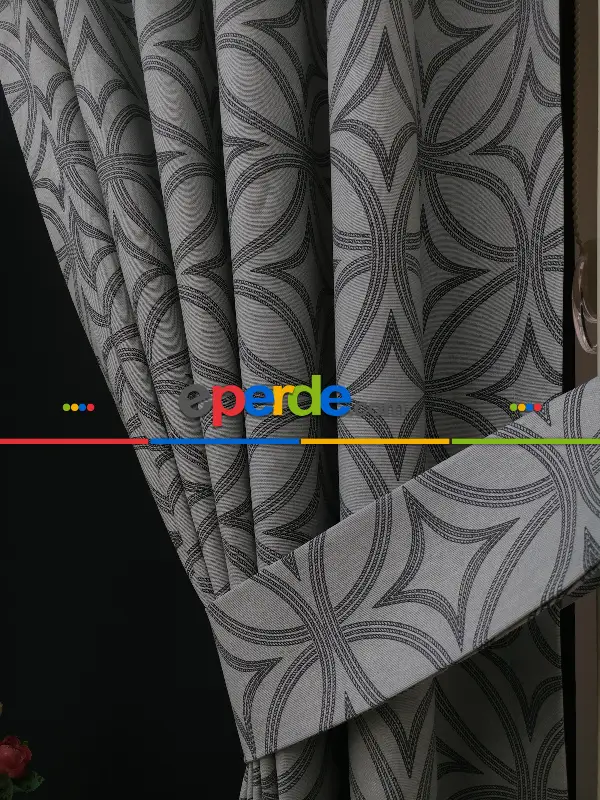 Salon Fon Perde - Dairesel Desenli Oturma Odası Fon Perde- Gri-Füme-Antrasit