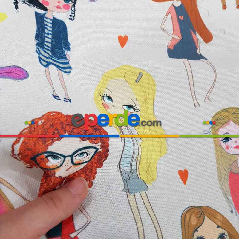 Popart Kız Desenli Fon Perde Evm1061 Kumaşı Kalındır Duck Bezi Değildir- Siyah-Beyaz-Pembe