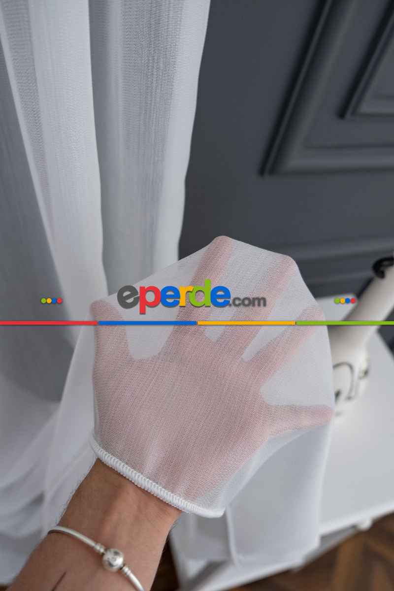 Çizgili Ekru Renkli 1.sınıf Kalite Bambu Tül Perde