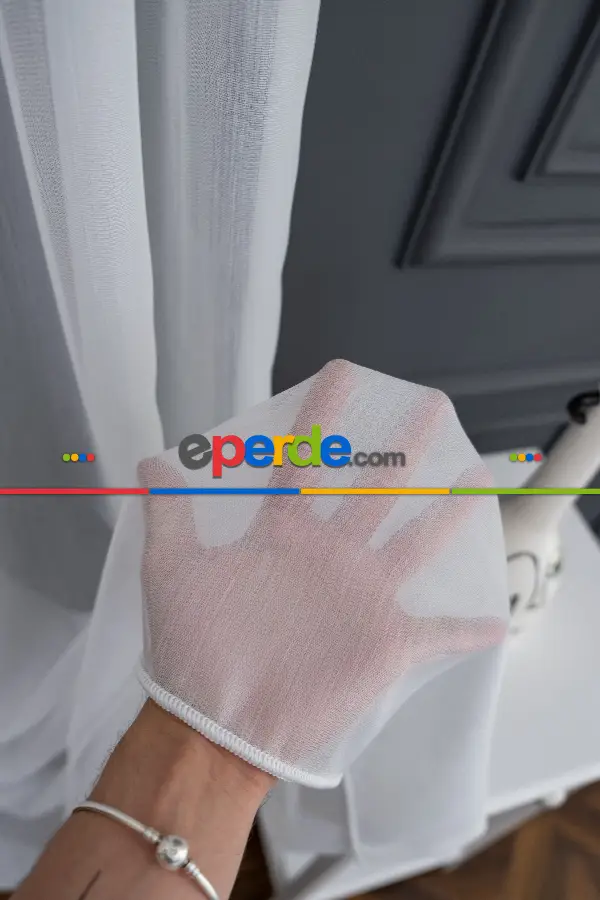 Çizgili Ekru Renkli 1.sınıf Kalite Bambu Tül Perde