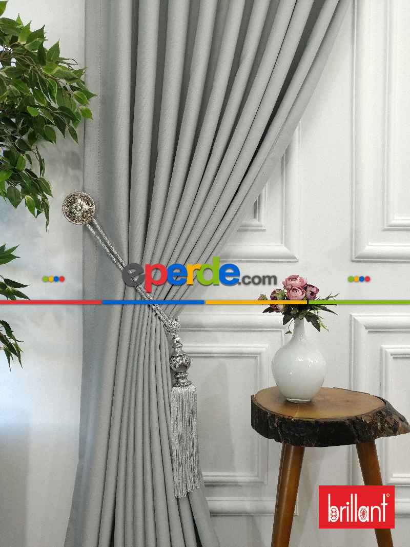 %90 Brillant Karartma Blackout Açık Gri Renk Fon Perde- Gri Açık