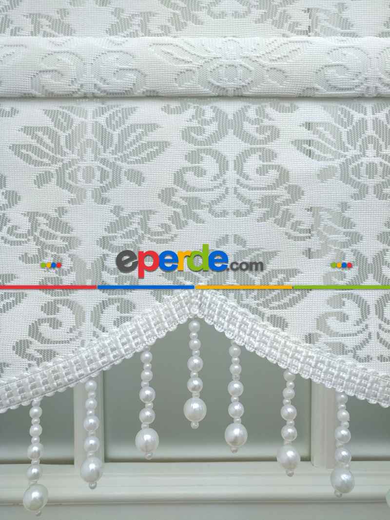 Oturma Odası - Jakar Örme Tül-alvina 801 Ekru Çiftli Sistem Dantel Desenli Perde- Beyaz