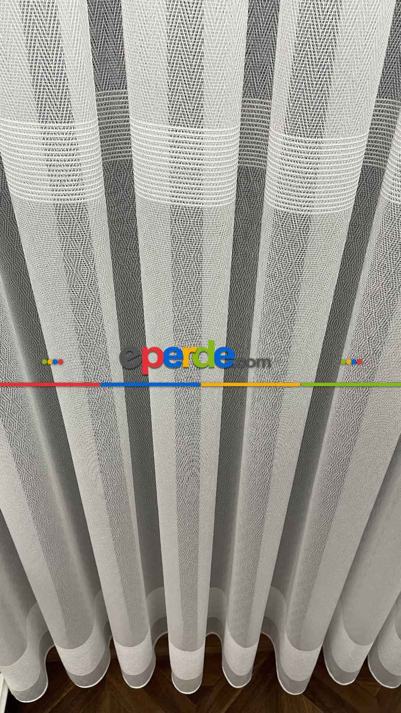 Salon - Premium Kalite Trend Perde Modelleri 2025 -çavuş Desen Enine Kumaş Bantlı Dokuma Tül Perde 04