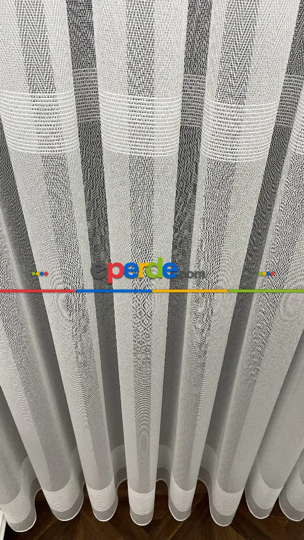 Salon - Premium Kalite Trend Perde Modelleri 2025 -çavuş Desen Enine Kumaş Bantlı Dokuma Tül Perde 04