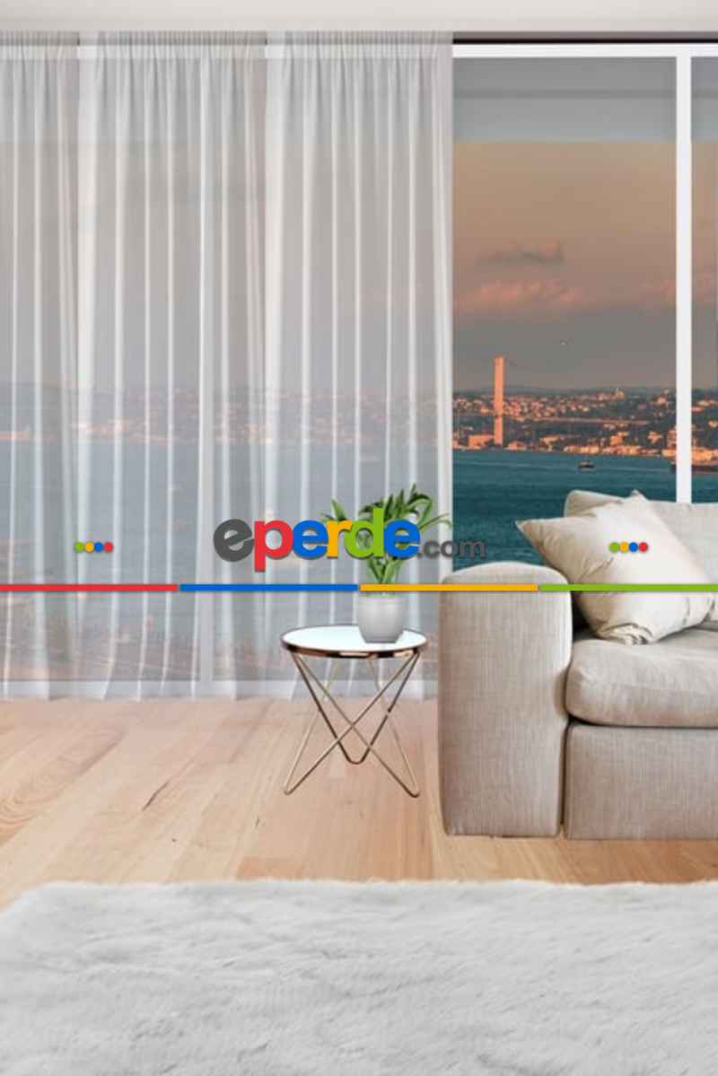 İpek Tergal Düz Tül Perde Pilesiz Beyaz