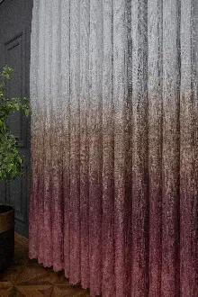 Yatak Odası - Modern Pembe Ve Kahverengi Desenli Degrade Geçişli Örme Tül Perde Yüksek Kalite