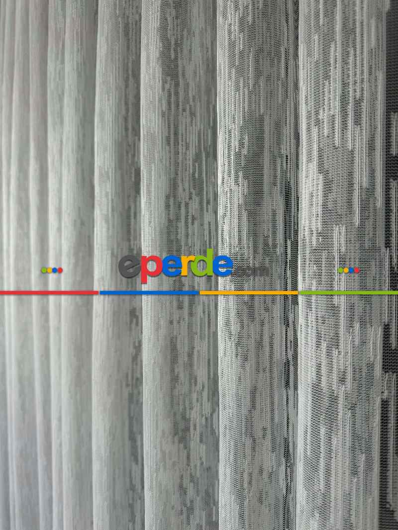 Yatak Odası Ekru Çizgili Modern Desen Örme Tül Perde