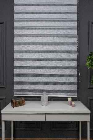 Gri Zebra Perde - Düz Zebra Perde Kalın Bambu Dokulu