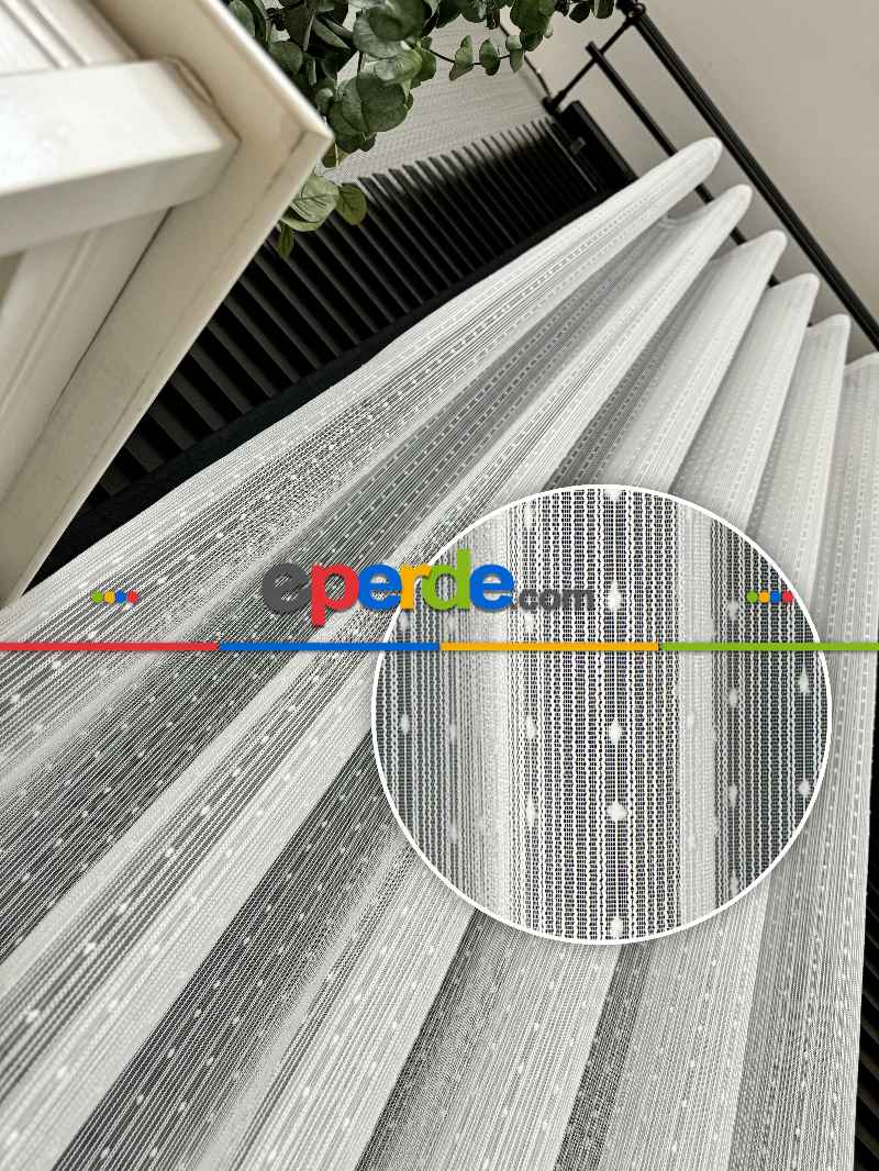 Mutfak Tül Çizgili Ponponlu Tül Perde - Ürün Videosu Açıklamada Vardır