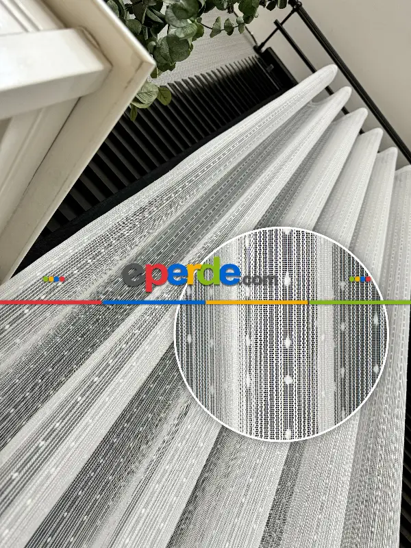 Mutfak Tül Çizgili Ponponlu Tül Perde - Ürün Videosu Açıklamada Vardır