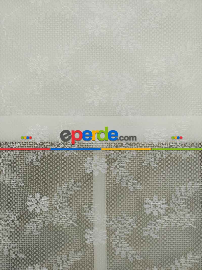 Jakar Örme Tül- Ekru Çiftli Sistem Dantel Desenli Perde- Ekru