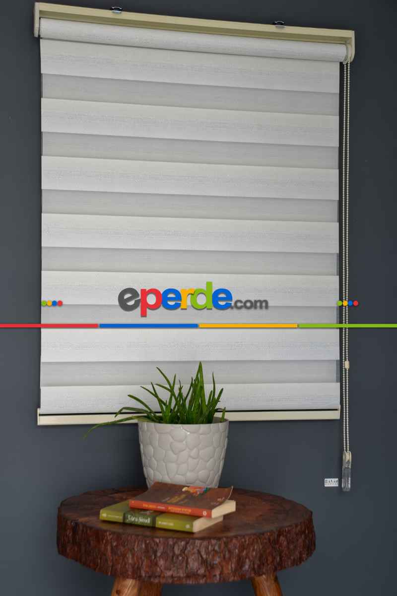 Halim Perdesan Zn-20 Beyaz & Ekru Renk Etekli Veya Eteksiz Zebra Stor Perde