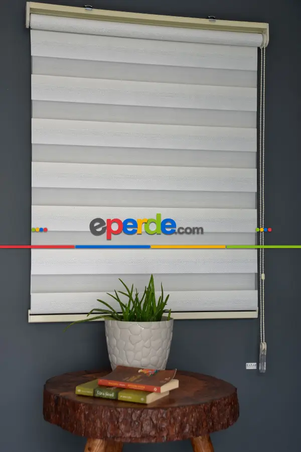 Halim Perdesan Zn-20 Beyaz & Ekru Renk Etekli Veya Eteksiz Zebra Stor Perde