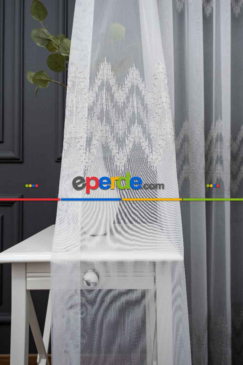 Salon Tül Modelleri - Gri Nakış İşlemeli Hudson Tasarım Tül Perde Modeli