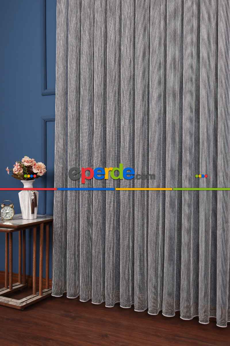 Salon Tül - Luka Gri-antrasit Düz Tül Perde Ütü İstemez