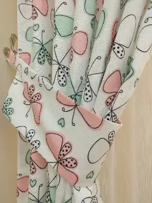 Kız Bebek & Çocuk Odası Kelebek Fon Perde( Kalın Pamuklu Kumaş)- Pembe-yavru Ağzı-mint