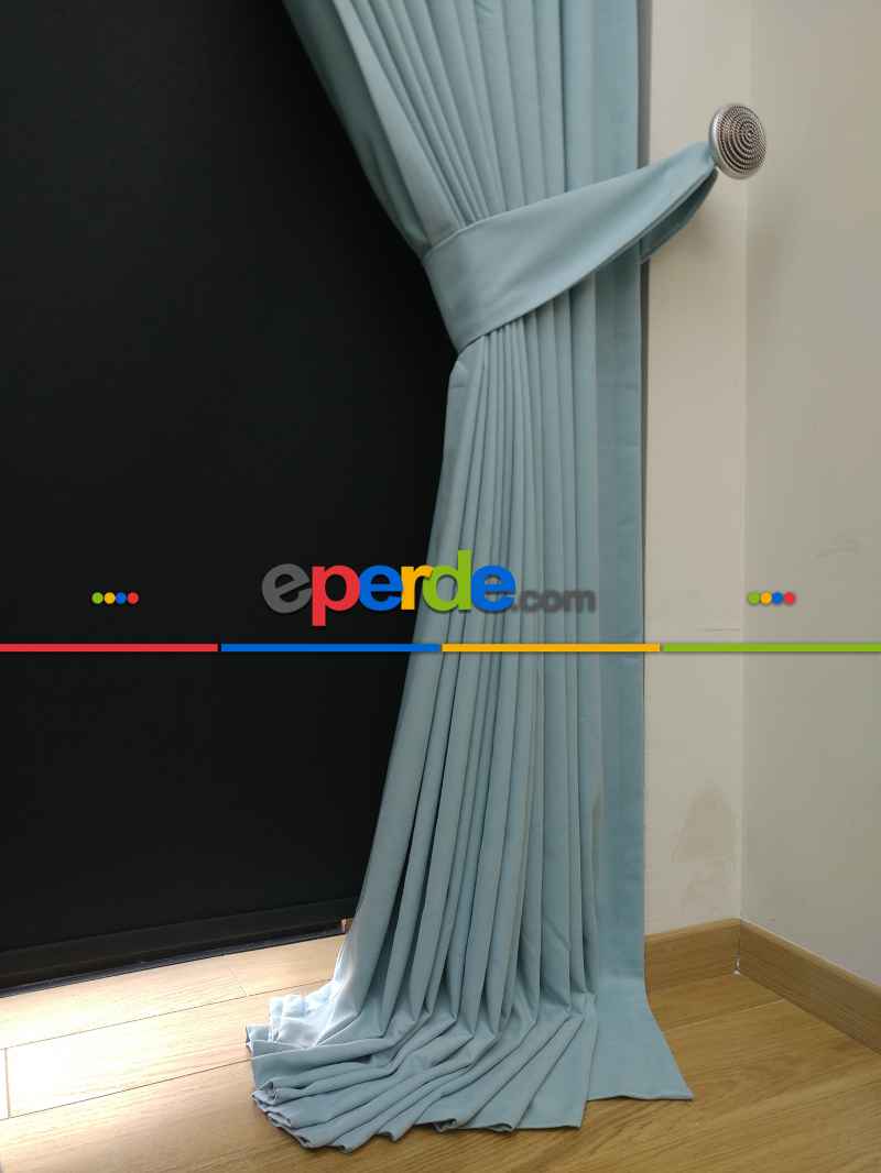 Düz Renk Dökümlü Fon Perde (150)- Açık Mavi