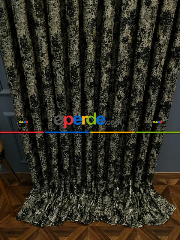 Yatak Odası - PatineDesenli Modern Desenli Jakarlı Salon Fon Perdesi 2021 Seriemodern Desenli Jakarlı Salon Fon Perdesi 2021 Series Özel Renkler- Siyah-bej-gri Açık-gri Koyu