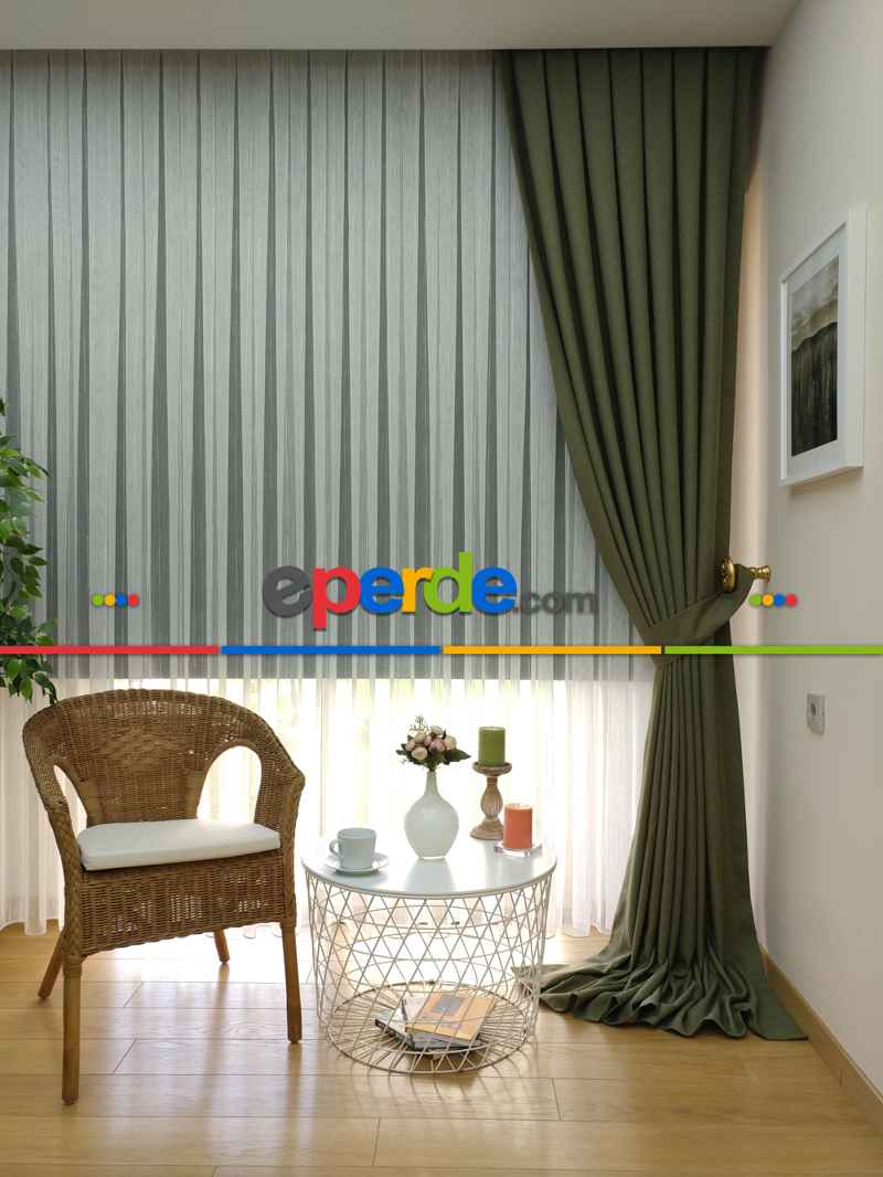 Haki Yeşili - Düz Keten Fon Perde ( Keten Fon Perde)- Yeşil-haki