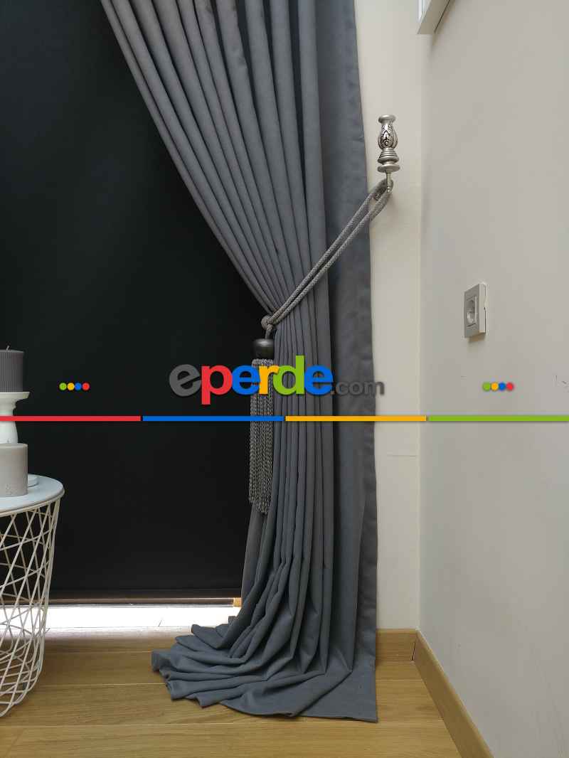 Düz Renk Dökümlü Fon Perde (180)- Gri