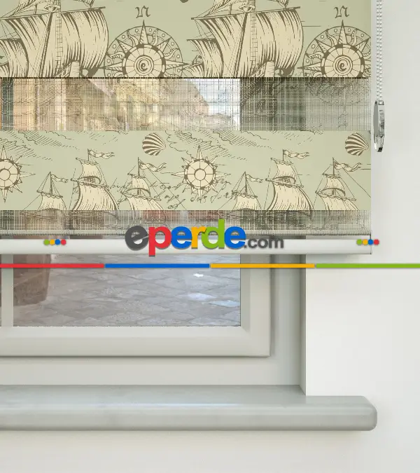 Genç Odası - Denizci Desenli Baskılı Zebra Perde- Çok Renkli 2