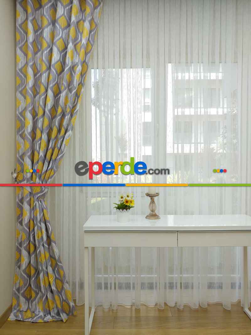 Mutfak Perdesi Kanat Fon Perde Modern Desenli- Gri-Füme-Antrasit