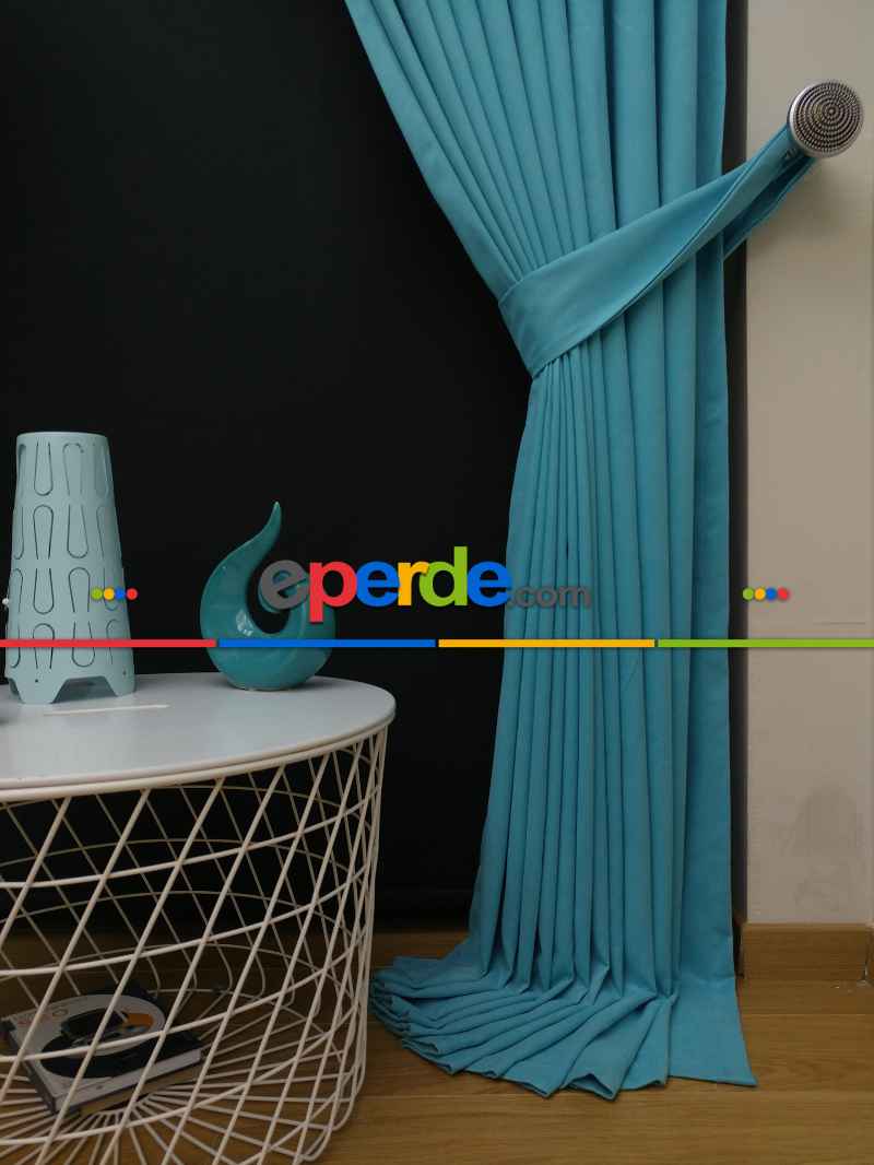 Düz Renk Dökümlü Fon Perde (150)- Turkuaz
