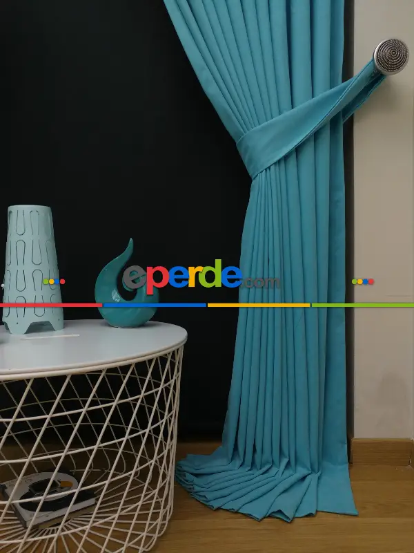 Düz Renk Dökümlü Fon Perde (150)- Turkuaz