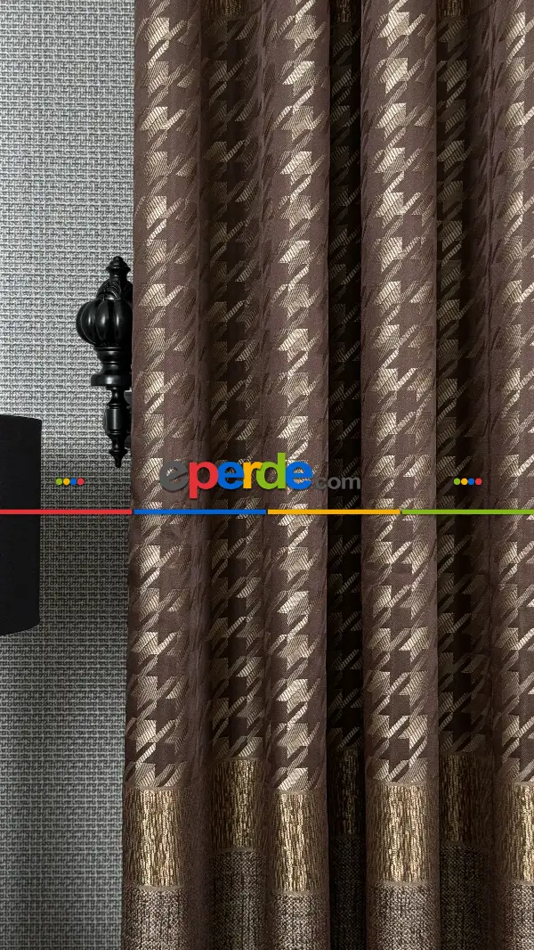Kahverengi Altın, Kazayağı Desenli Jakar Dokuma Fon Perde