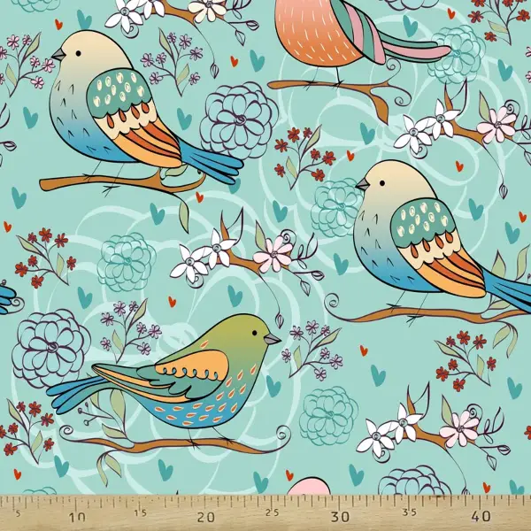 Kuş Desenli Fon Perde Evm1087-3 Kumaşı Kalındır Duck Bezi Değildir- Beyaz-Mavi Açık