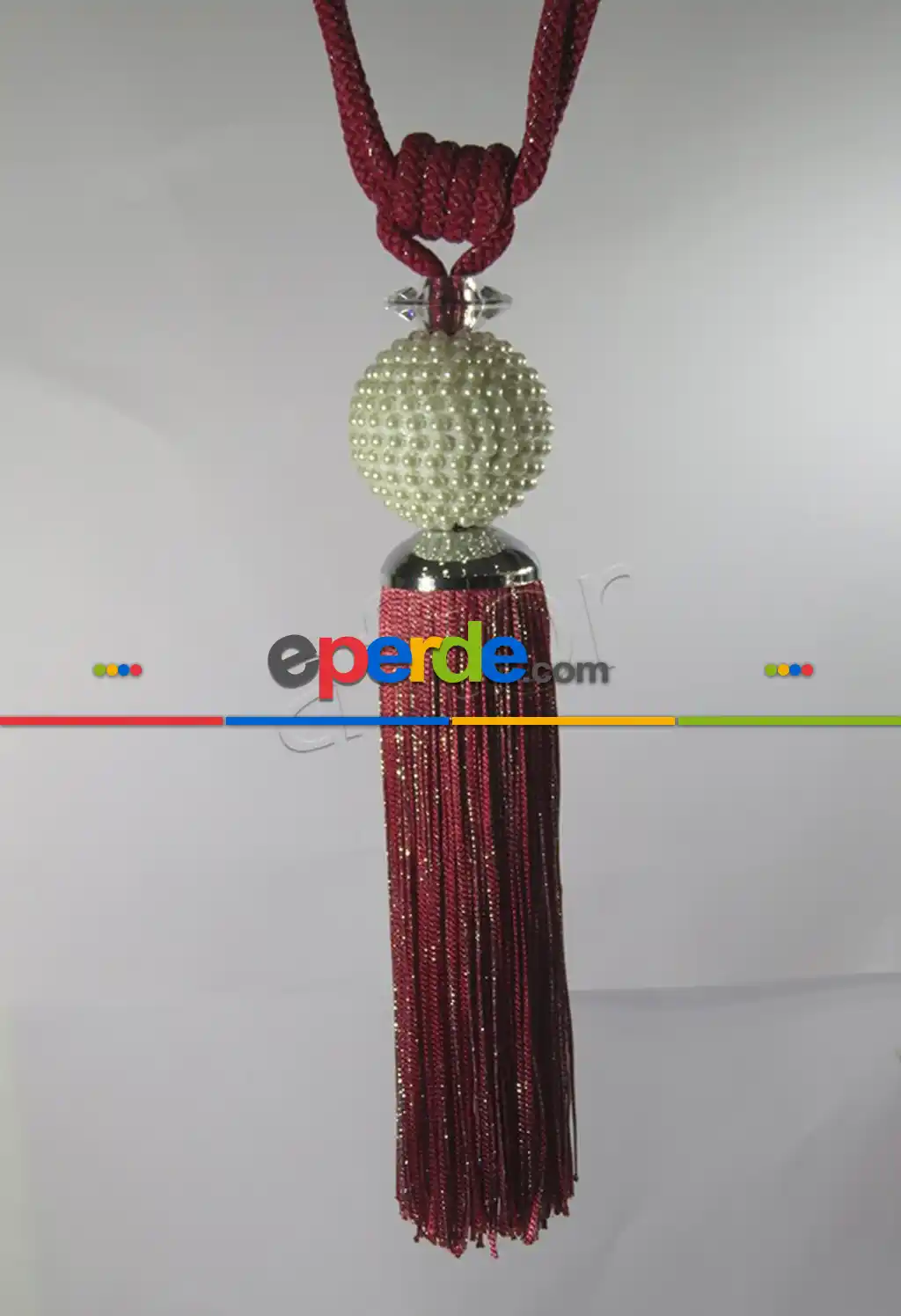 İnci İşlemeli Braçol Fon Bağı - Kırmızı- Kırmızı-krem