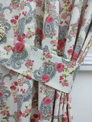Çiçek Gül Ve Osmanlı Desenli Fon Perde ( Leke Tutmaz )- Pembe