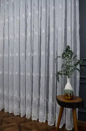 Salon - Brillant Tül Serpme Desen Tarz Moda Yeni Nakış İşlemeli Tül