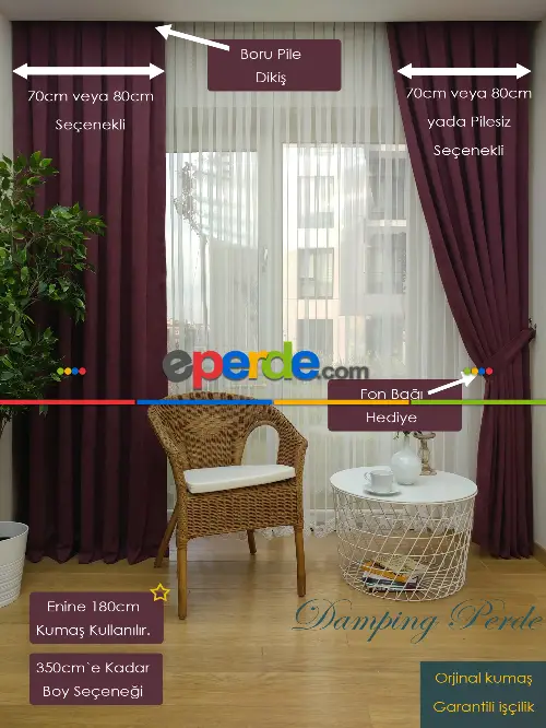 Mürdüm Düz Fon Perde 180cm En- Mürdüm