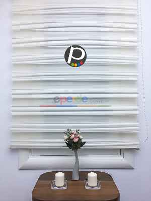 Plise Zebra Perde - Krem- Krem