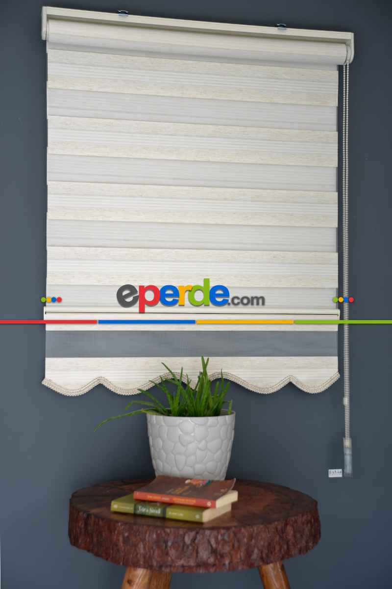 Halim Perdesan Plz-600 Krem & Ekru Renk Etekli Veya Eteksiz Zebra Stor Perde