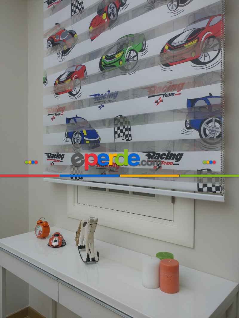 Çocuk Odası - Zebra Perde Racing- Mavi
