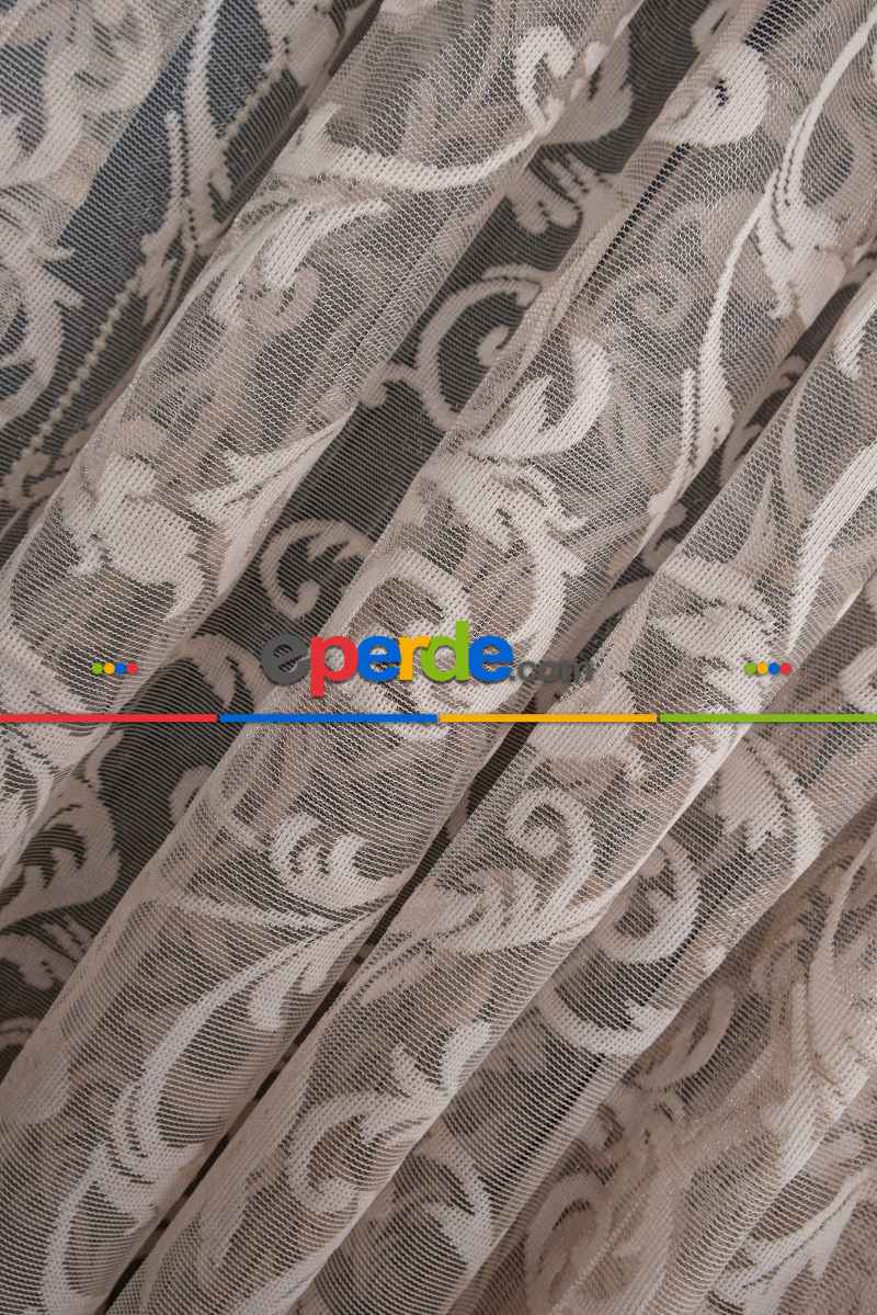 Vizon Bej Açık Kahverenk Renk Desen Şal Model Tül Kruvaze Yanki Tül