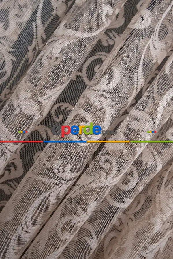 Salon Tül Modelleri - Vizon Bej Açık Kahverenk Renk Desen Şal Model Tül Kruvaze Yanki Tül