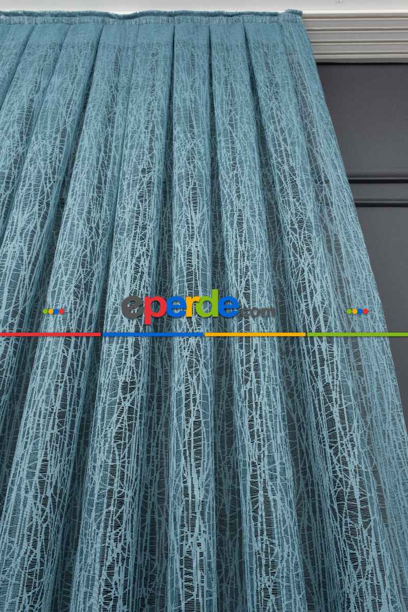 Yeni Tasarım Moda Cam Kırığı Örme Tül Perde Mavi - Mint