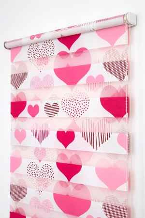 Çocuk Odası - Kalp Desenli Zebra Perde- Pembe