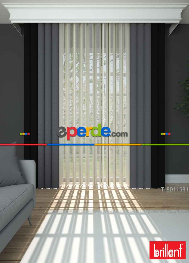 Brillant Akıllı Tül Siyah-koyu Antrasit Perde Tül Dikey Zebra Perde Düz 1. Kalite