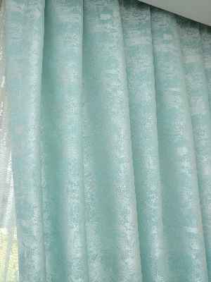 Patine Desenli Su Yeşil - Katyonik Jakar Fon Perde- Su Yeşili