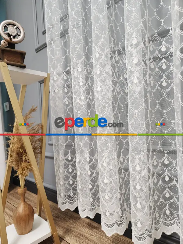 Taç Brode İşlemeli Yeni Didim Model İşlemeli Nakışlı Tül Perde